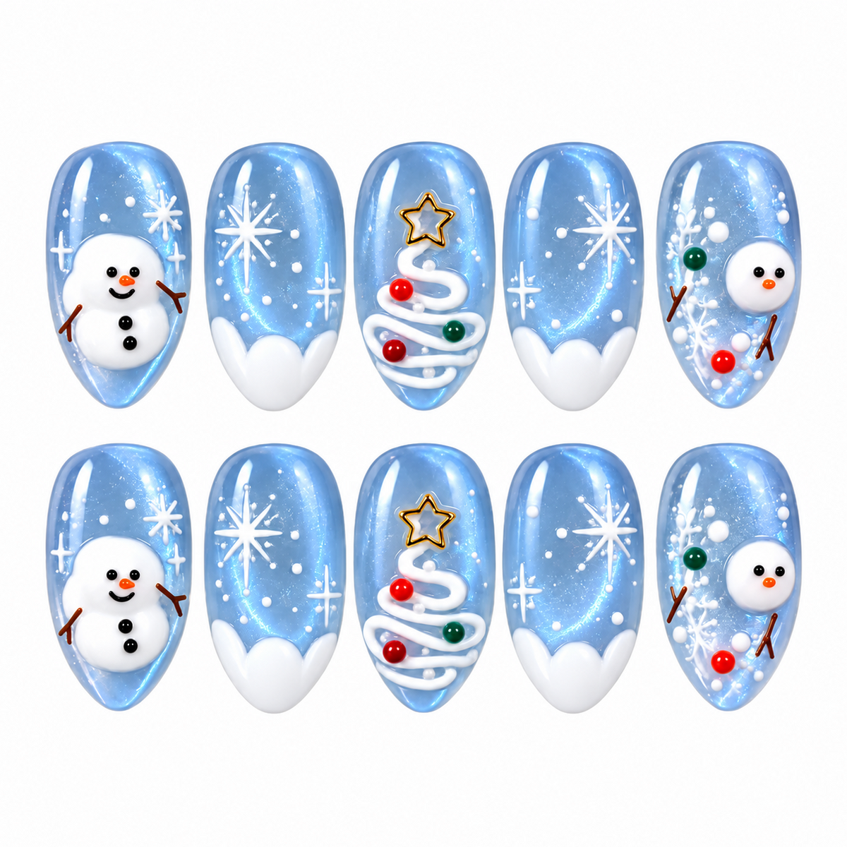 Snowman Ice Parade Press-On Nails Christmas Design
