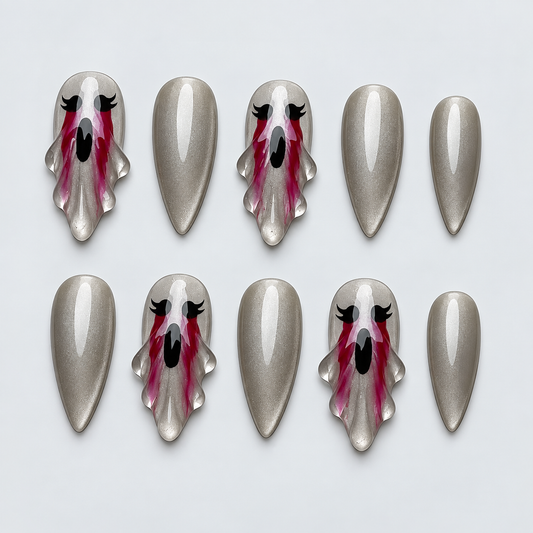 Phantom Tears Halloween Almond Press-On Nails