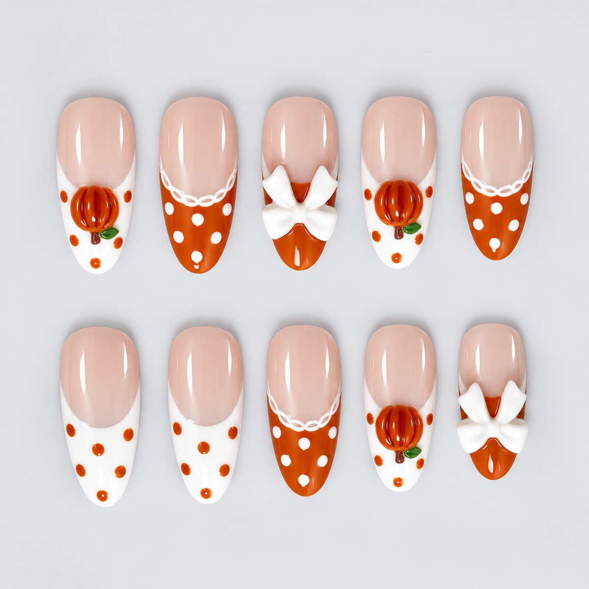 Pumpkin Picnic Halloween Almond Press-On Nails