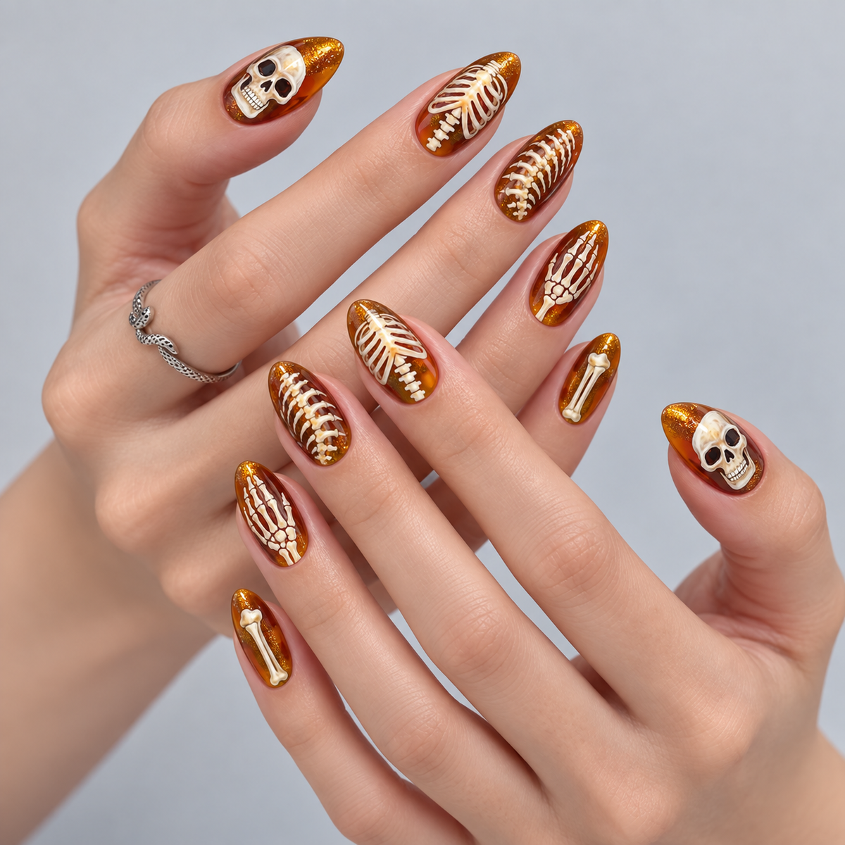 Amber Remains Halloween Almond Press-On Nails
