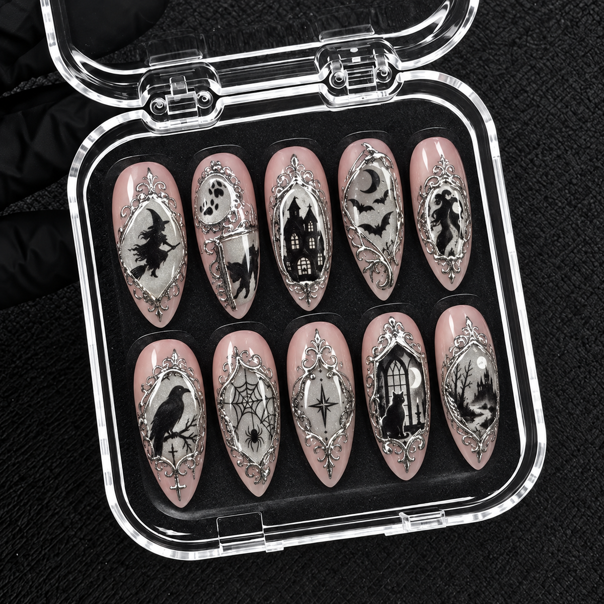 Haunted Gallery Halloween Almond Press-On Nails