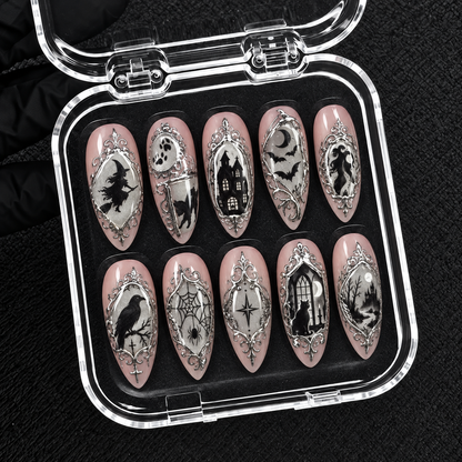 Haunted Gallery Halloween Almond Press-On Nails