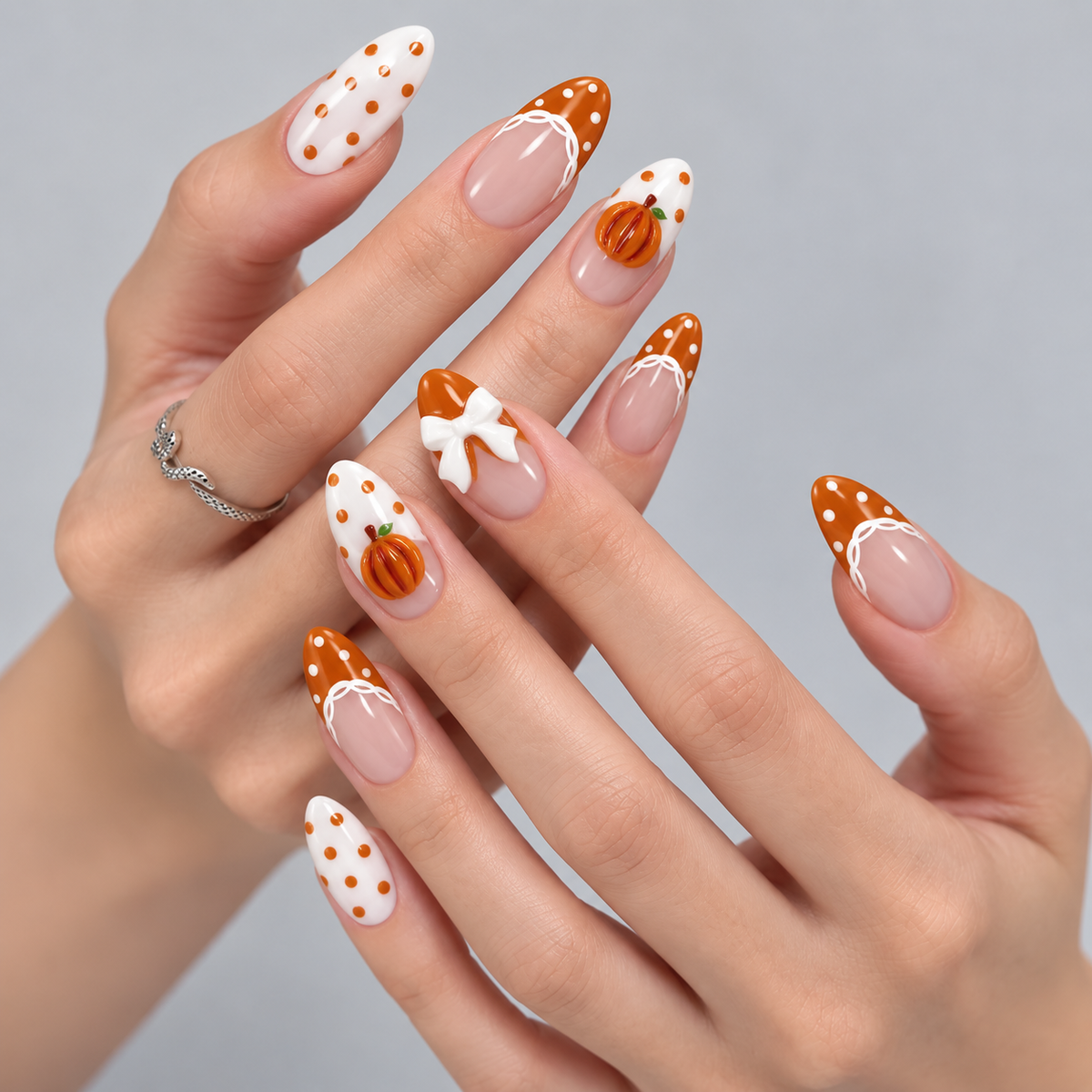 Pumpkin Picnic Halloween Almond Press-On Nails