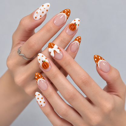 Pumpkin Picnic Halloween Almond Press-On Nails
