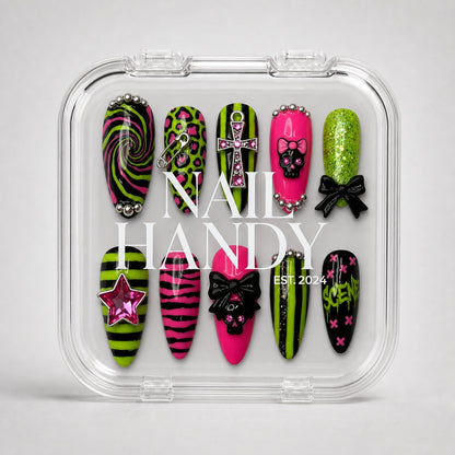 Nail Handy package box presented with the Neon Goth Pop press-on nail set.