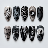 Twisted Moonlight Halloween Almond Press-On Nails.