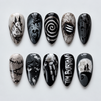 Twisted Moonlight Halloween Almond Press-On Nails.