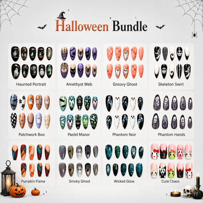 Spooky Halloween nails featuring ghosts and spiderwebs