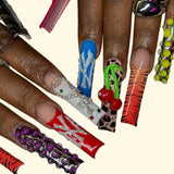 Wild Luxury press-on nails — leopard tiger print with 3D cherry charm