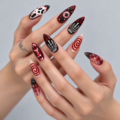 Blood Spiral Halloween Almond Press-On Nails