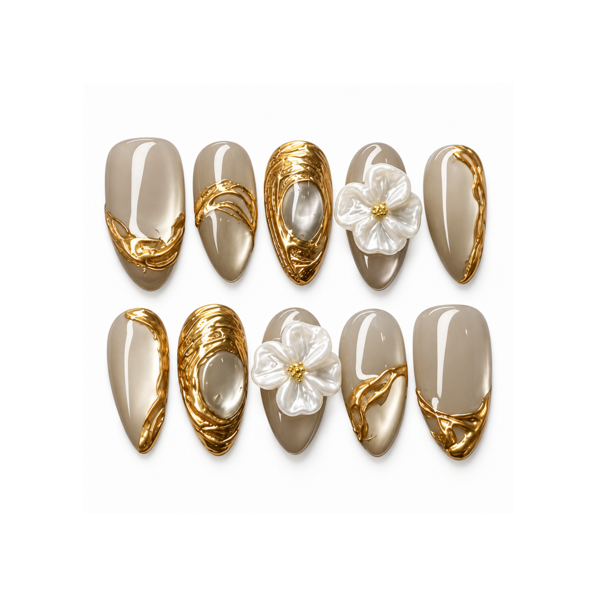 Champagne Sculpted Bloom Press-On Nails