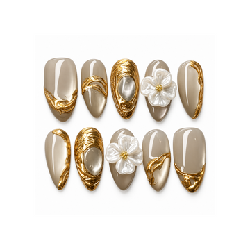 Champagne Sculpted Bloom Press-On Nails