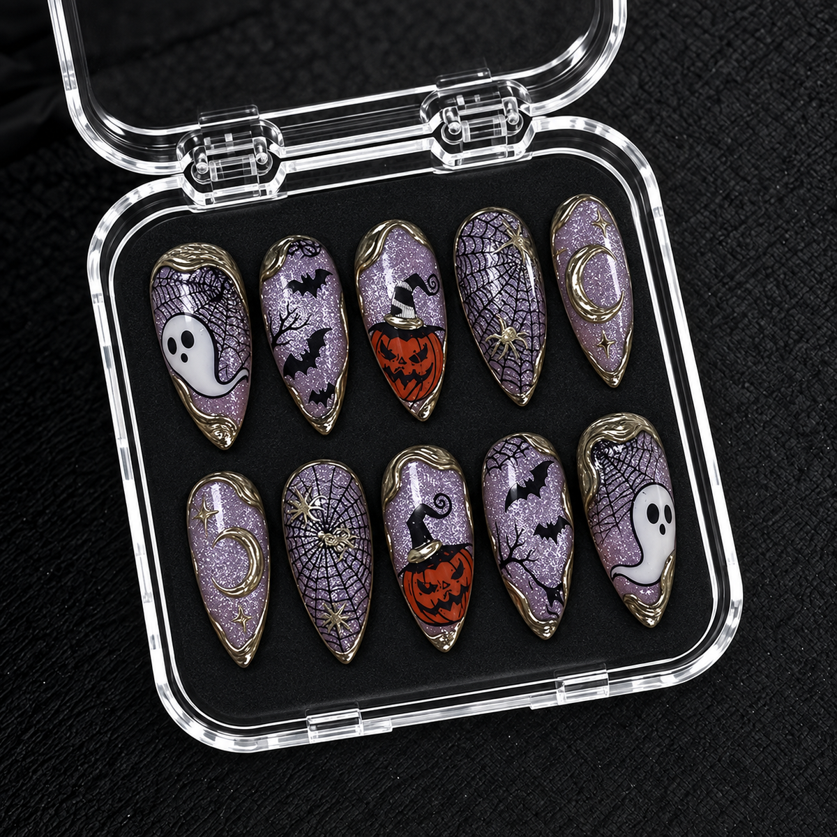 Lavender Haunt Halloween Almond Press-On Nails