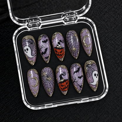 Lavender Haunt Halloween Almond Press-On Nails