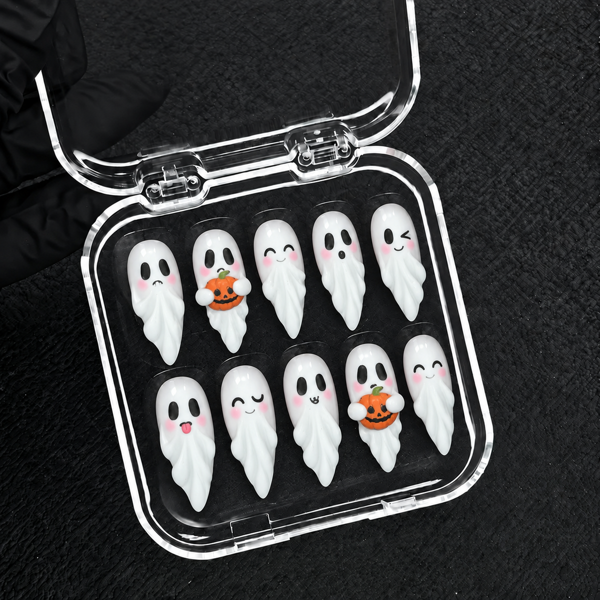 Pumpkin Boo Halloween Almond Press-On Nails