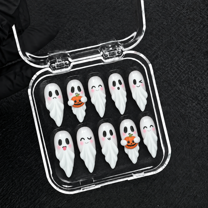 Pumpkin Boo Halloween Almond Press-On Nails