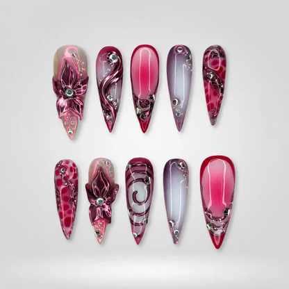 Metal Rose 3D Floral Press-On Nails