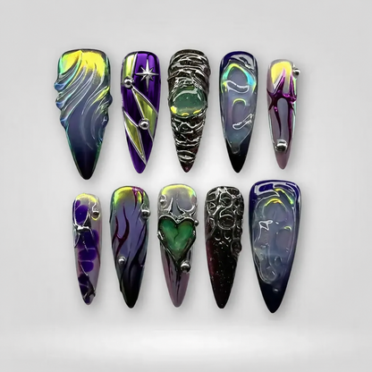 Galactic Chrome 3D Press-On Nails