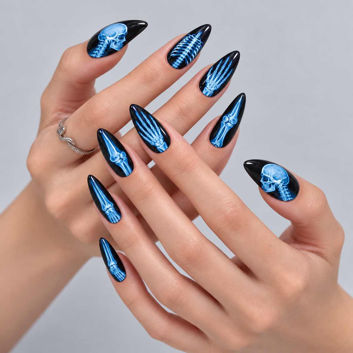 Afterglow X-Ray Halloween Almond Press-On Nails