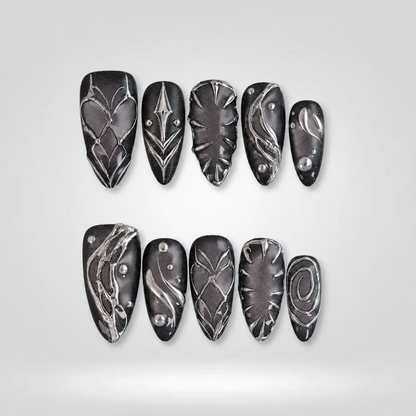 Galaxy Noir 3D Press-On Nails