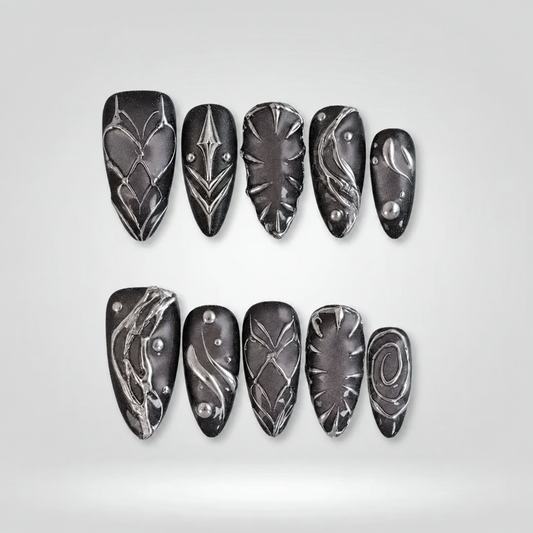 Galaxy Noir 3D Press-On Nails