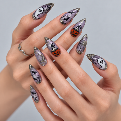 Lavender Haunt Halloween Almond Press-On Nails