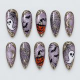 Lavender Haunt Halloween Almond Press-On Nails