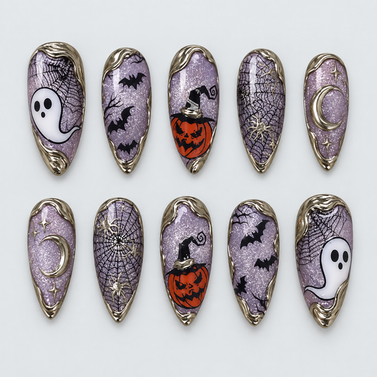 Lavender Haunt Halloween Almond Press-On Nails