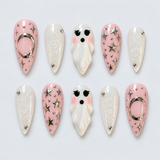 Moonlit Boo Halloween Almond Press-On Nails