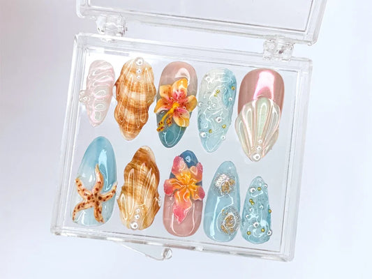 Tropical Shores Nailbox – Shell & Flower 3D Press-On Nails