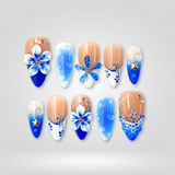 Blue Bloom press-on nails