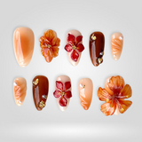 Maple Glow 3D cherry blossom press-on nails
