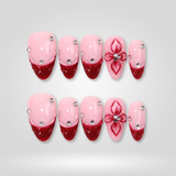 Amour de Fleur press-on nails, pink and red French tip design