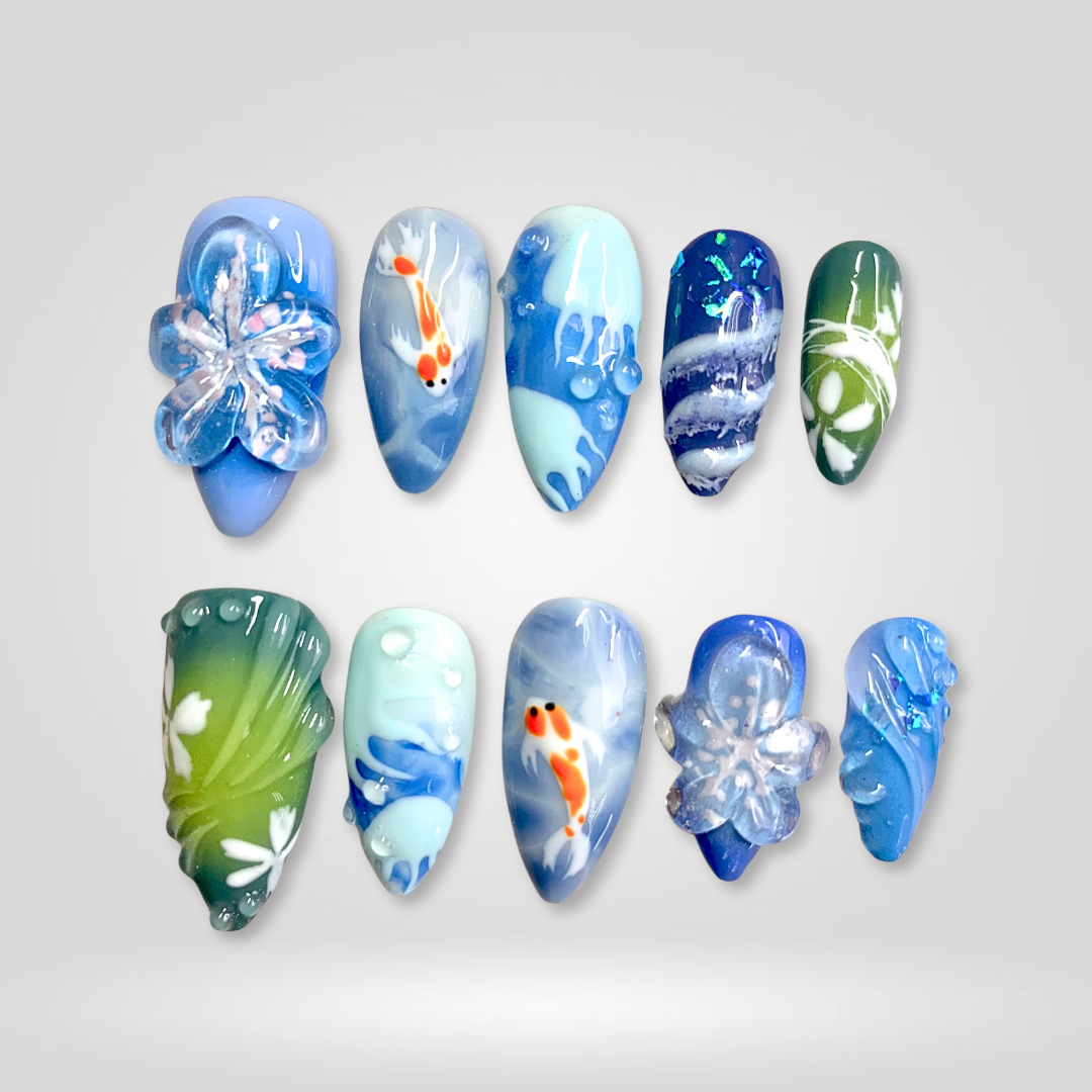 Ocean Koi & Jellyfish press-on nails