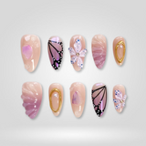 Butterfly Dreams 3D press-on nails with painted butterfly and floral accents
