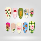 Fruit Garden hand-painted press-on nails with fruit designs