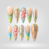 Floral Dew 3D floral press-on nails with crystal butterflies