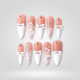 Sparkle Bow pink glitter press-on nails with bow charms