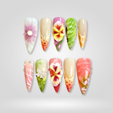 Into The Wonderland 3D floral press-on nails with butterfly accents