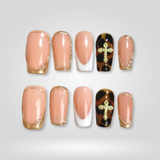 Regal Edge press-on nails — French tips with 3D gold crosses on square shape