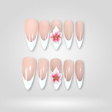 Elegant French hand-painted press-on nails with classic tips on stiletto shape