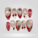 Wild Love press-on nails with burgundy ombré and leopard print accents