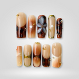 Luxe Tortoise press-on nails, tortoiseshell with gold chrome and crystal details