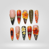 Celestial Court 3D press-on nails with angel charms and gold frames