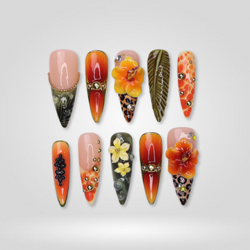 Celestial Court 3D press-on nails with angel charms and gold frames