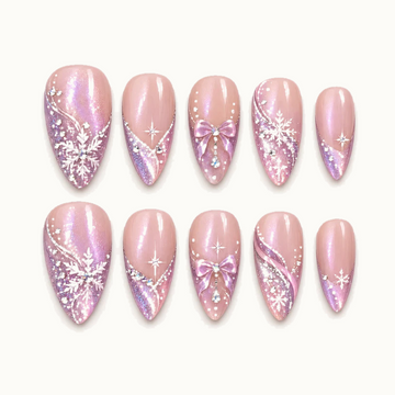Blush Snowfall Bows Press-On Nails.
