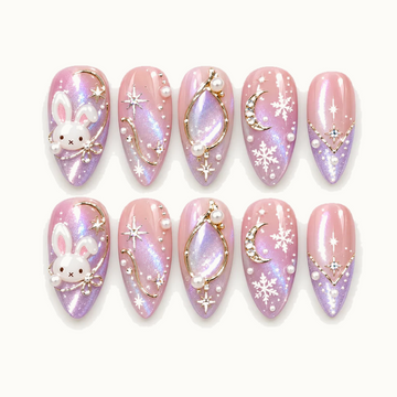 Winter Moon Bunny Press-On Nails Set