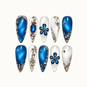 Sapphire Frost Bloom Press-On Nails