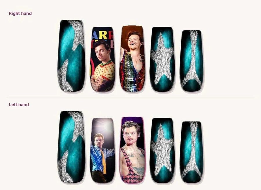 Digital design proof showing the right and left hand nail sets before production
