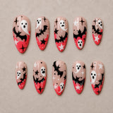 Full set of 10 almond press-on nails — Starlit Boo Halloween nail art with ghost, star, pink